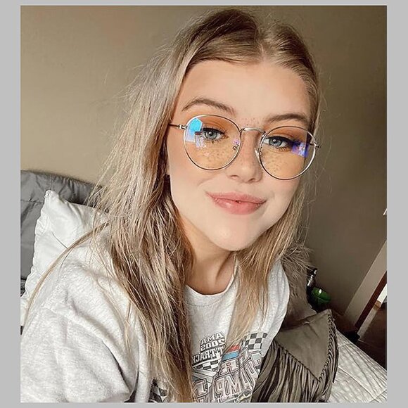 Round Blue Light Glasses for Women Men A03 Silver (Blue Light Blocking Lens) - Picture 3 of 6